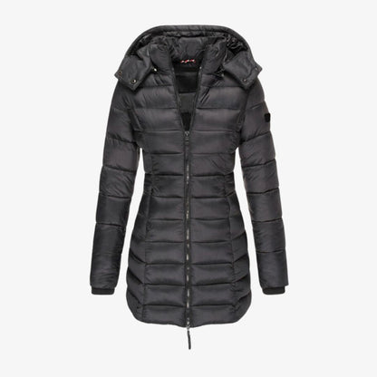 Steppmantel lang mit Kapuze für Damen – Warm gefütterter Wintermantel