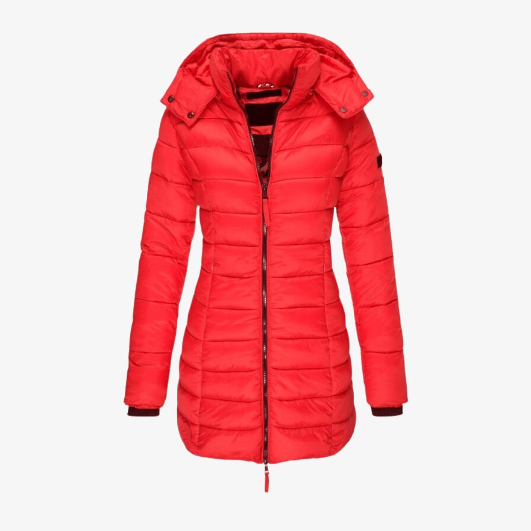 Steppmantel lang mit Kapuze für Damen – Warm gefütterter Wintermantel