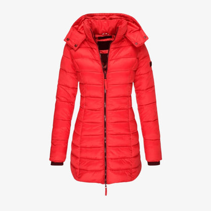 Steppmantel lang mit Kapuze für Damen – Warm gefütterter Wintermantel