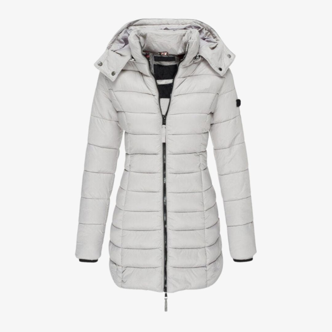 Steppmantel lang mit Kapuze für Damen – Warm gefütterter Wintermantel