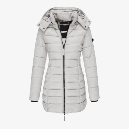 Steppmantel lang mit Kapuze für Damen – Warm gefütterter Wintermantel