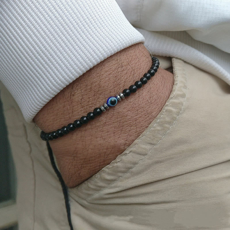 Thor's Hammer "Böses Auge" Herren-Armband aus 4 mm Naturstein | Schutz & Stil