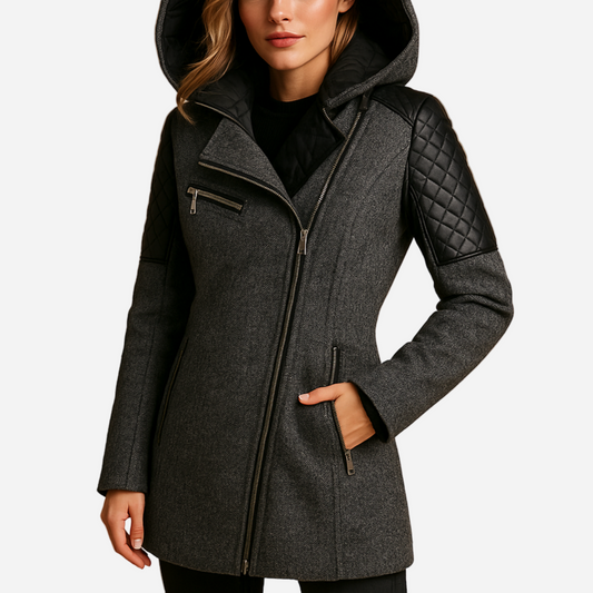 Winterjacke für Damen - Schräger Reißverschluss & Kapuze für den Winter