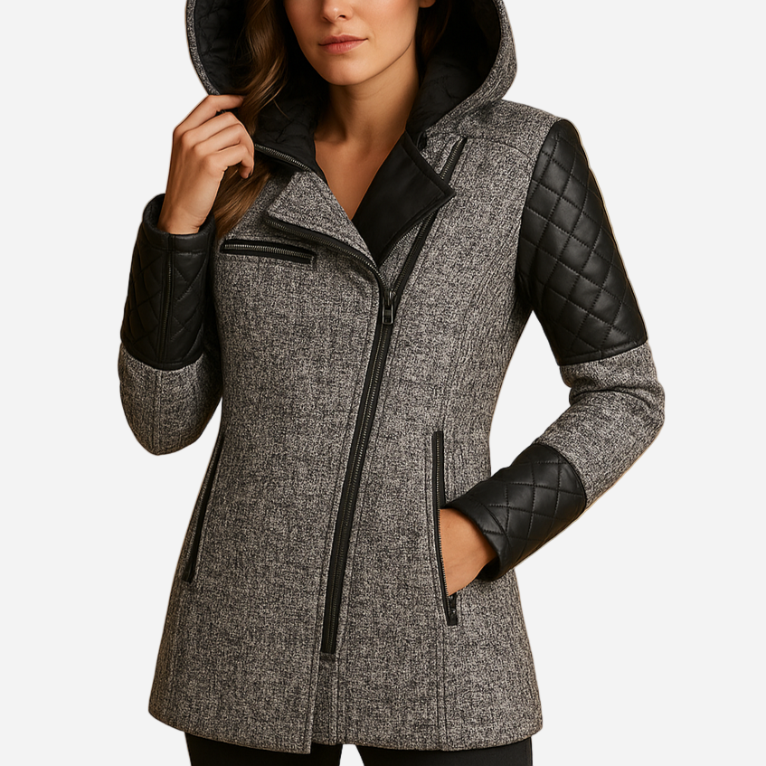 Winterjacke für Damen - Schräger Reißverschluss & Kapuze für den Winter