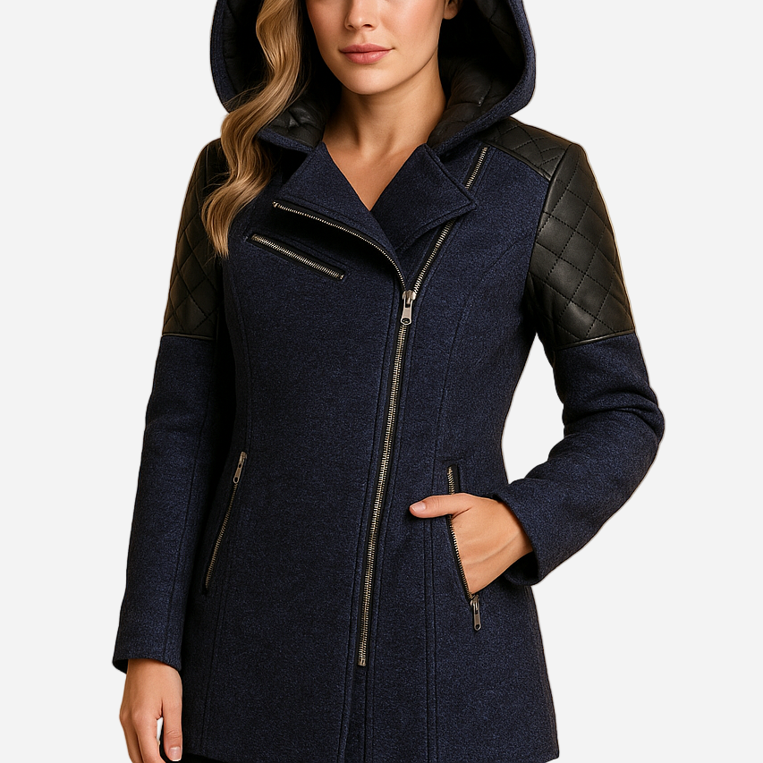 Winterjacke für Damen - Schräger Reißverschluss & Kapuze für den Winter