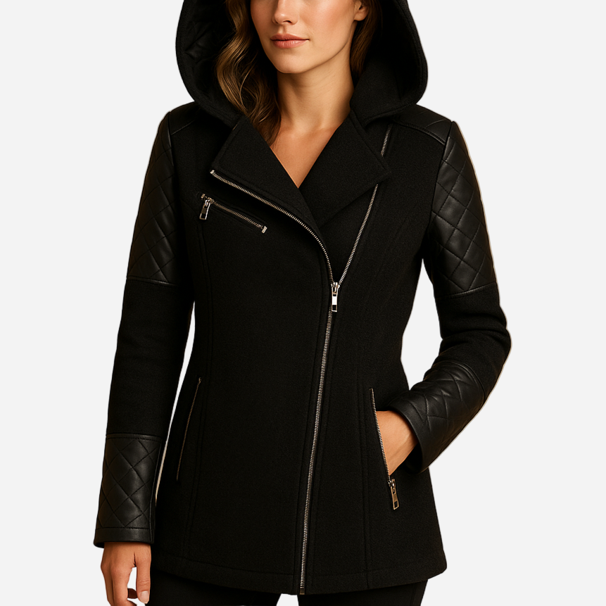 Winterjacke für Damen - Schräger Reißverschluss & Kapuze für den Winter