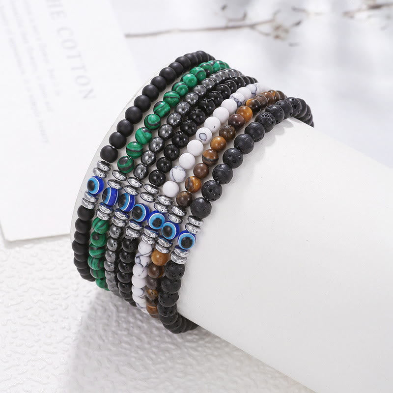Thor's Hammer "Böses Auge" Herren-Armband aus 4 mm Naturstein | Schutz & Stil