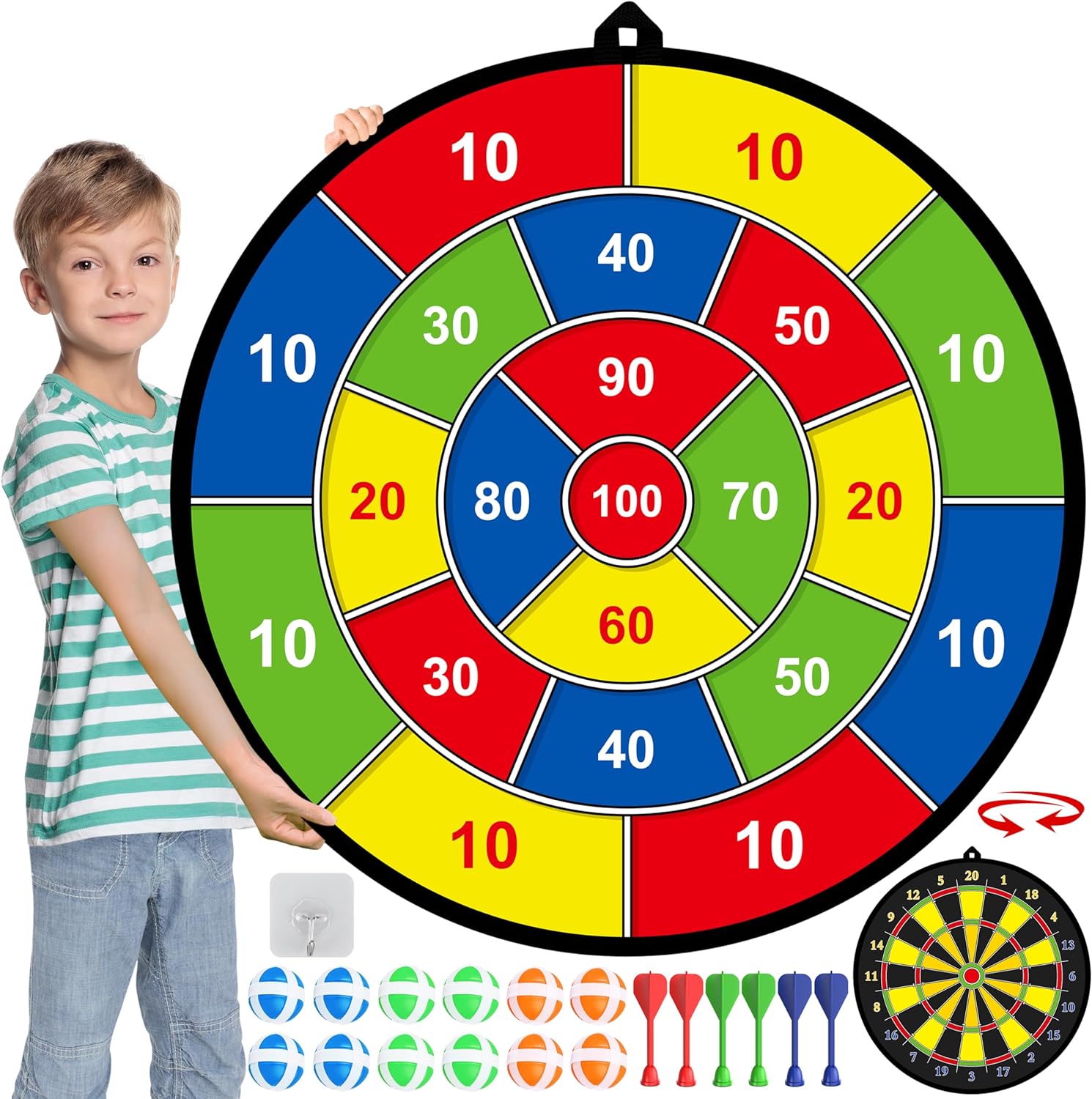 FunVenture Kinder Dartscheibe – Doppelseitig mit Klebepfeilen für Drinnen & Draußen