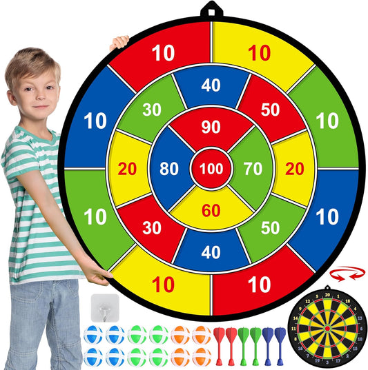 FunVenture Kinder Dartscheibe – Doppelseitig mit Klebepfeilen für Drinnen & Draußen
