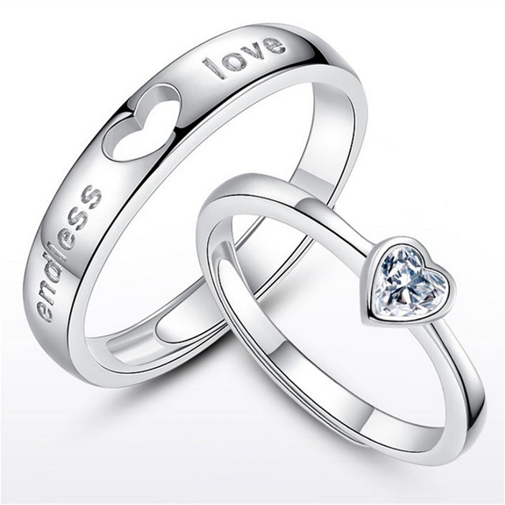 Paar Ewige Liebe Herz Ringe Set - Romantisches Sterling Silber Schmuck-Set für Sie und Ihn
