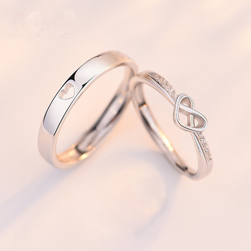 Paar Ewige Liebe Herz Ringe Set - Romantisches Sterling Silber Schmuck-Set für Sie und Ihn