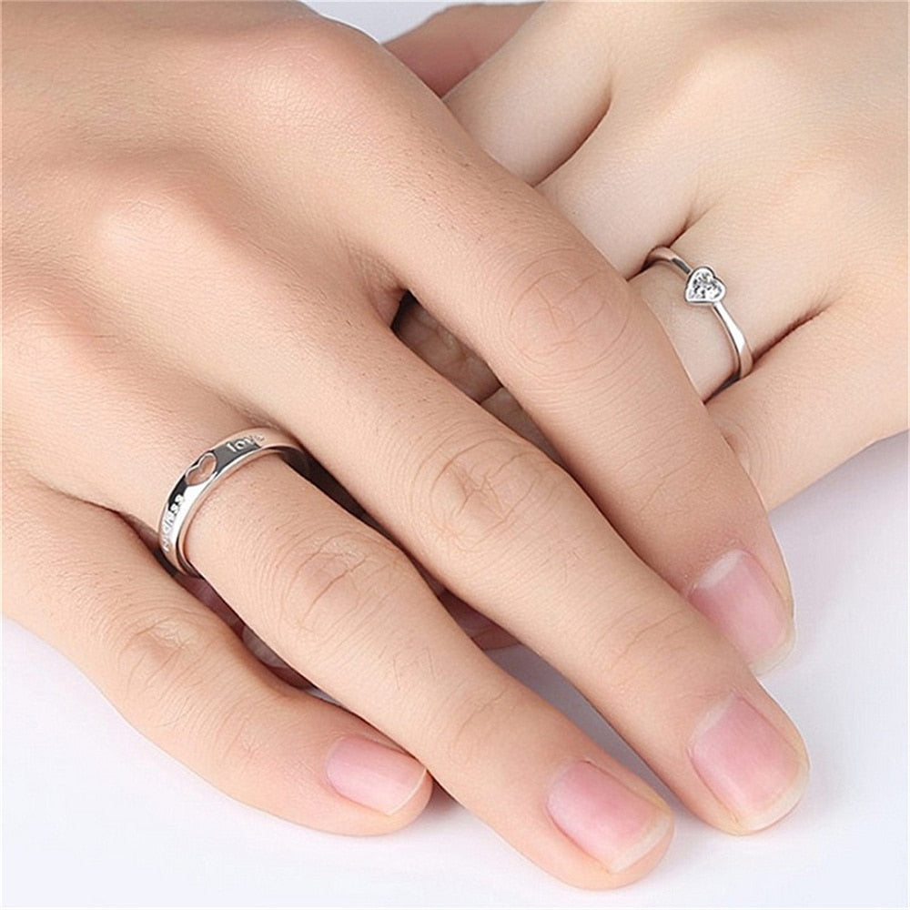 Paar Ewige Liebe Herz Ringe Set - Romantisches Sterling Silber Schmuck-Set für Sie und Ihn