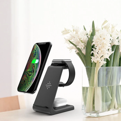 3-in-1 Kabelloses Ladegerät für iPhone & Samsung: Schneller Warp Charge für Handy, Uhr, Kopfhörer - Perfekt für den Herbst