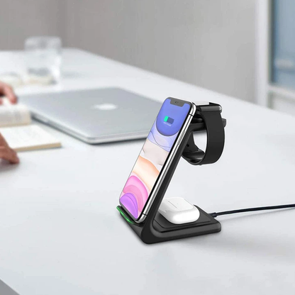 3-in-1 Kabelloses Ladegerät für iPhone & Samsung: Schneller Warp Charge für Handy, Uhr, Kopfhörer - Perfekt für den Herbst