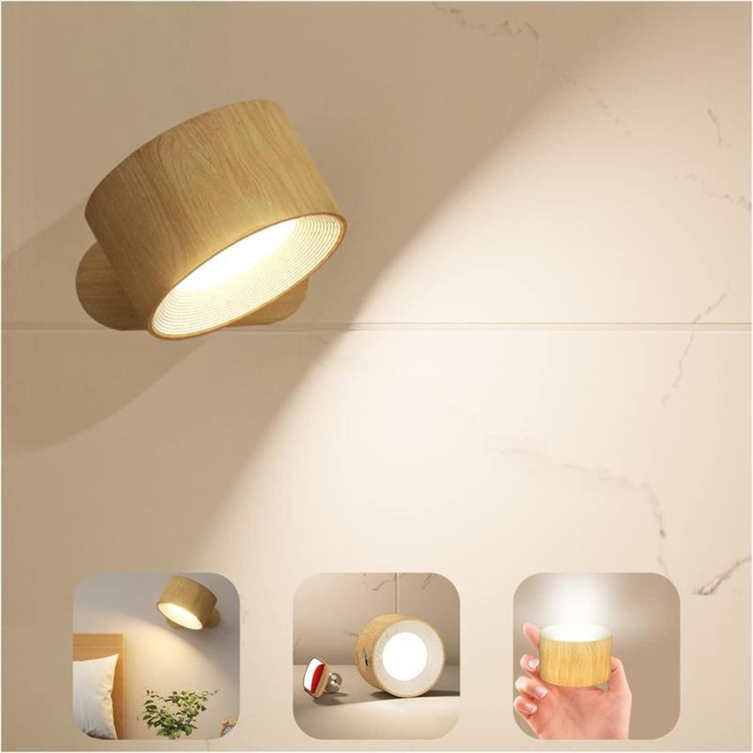 Glow360 | Draadloze, Oplaadbare Wandlamp met 360° Rotatie - Sfeervolle & Flexibele Verlichting