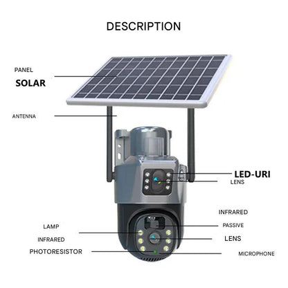 DualGuard 4K Wireless Security Camera with Solar Panel - 4K Ultra HD, 10x Zoom, 360° View, Night Vision, Two-Way Audio, IP66 Weatherproof