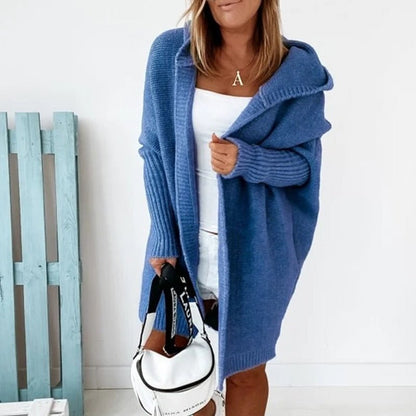 Strickjacke mit Kapuze für Damen – Langer Oversize Cardigan aus Grobstrick für den Winter