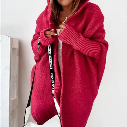 Strickjacke mit Kapuze für Damen – Langer Oversize Cardigan aus Grobstrick für den Winter