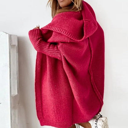 Strickjacke mit Kapuze für Damen – Langer Oversize Cardigan aus Grobstrick für den Winter