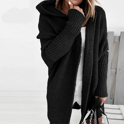 Strickjacke mit Kapuze für Damen – Langer Oversize Cardigan aus Grobstrick für den Winter