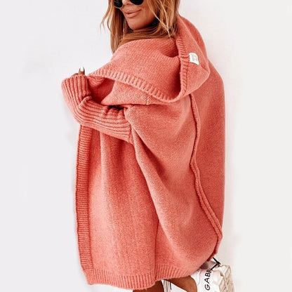 Strickjacke mit Kapuze für Damen – Langer Oversize Cardigan aus Grobstrick für den Winter