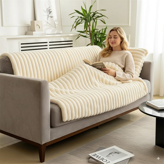 Flauschige Kuscheldecke - Moderne XXL Fleece Wohndecke in Ripp-Struktur