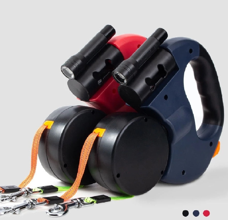 TwinLeash: Verstelbare Dubbele Hondenriem - Geluidsarme, LED-verlichte Wandelingen met Twee Honden