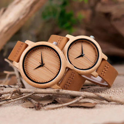 AetherLux - Elegantes Bambus-Holzarmbanduhr mit minimalistischem Design