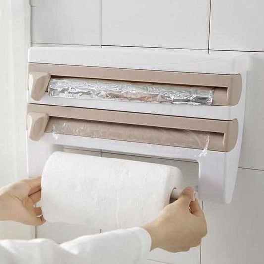 RollerRack - Multifunktionaler Küchenrollenhalter mit Frischhaltefolien-Schneider und Gewürzregal