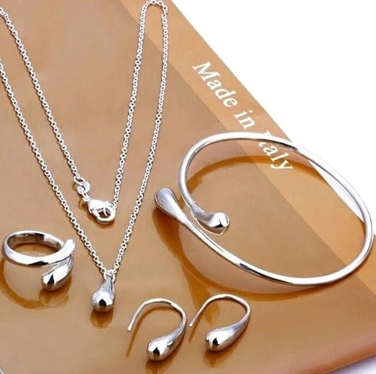 Elegantes 4-teiliges Schmuckset aus S925-Silber mit Wassertropfen-Design – Vielseitig & Hochwertig