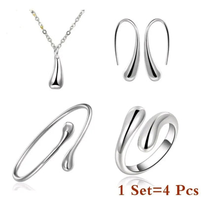 Elegantes 4-teiliges Schmuckset aus S925-Silber mit Wassertropfen-Design – Vielseitig & Hochwertig