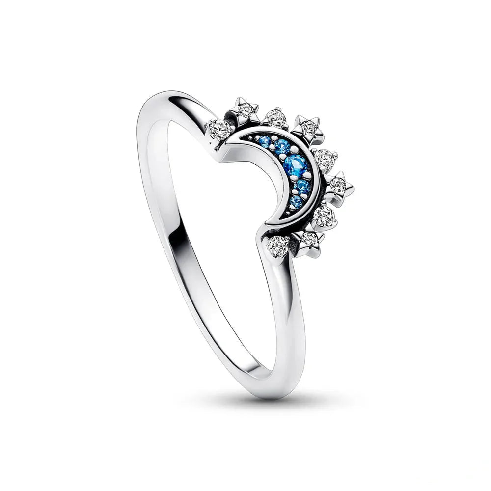 Funkelnder Mond & Sonne Silberkristallring - Himmlische Eleganz für Damen