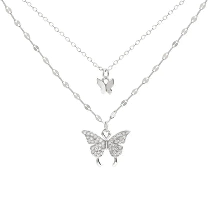 Elegantes zweiteiliges Silberhalsketten-Set mit Schmetterlingsanhänger – Symbol für Transformation und Freude