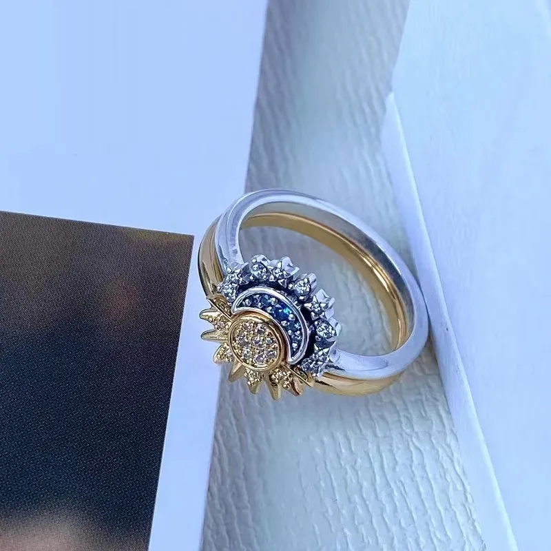 Funkelnder Mond & Sonne Silberkristallring - Himmlische Eleganz für Damen