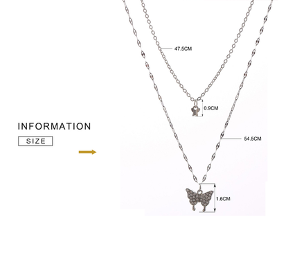 Elegantes zweiteiliges Silberhalsketten-Set mit Schmetterlingsanhänger – Symbol für Transformation und Freude