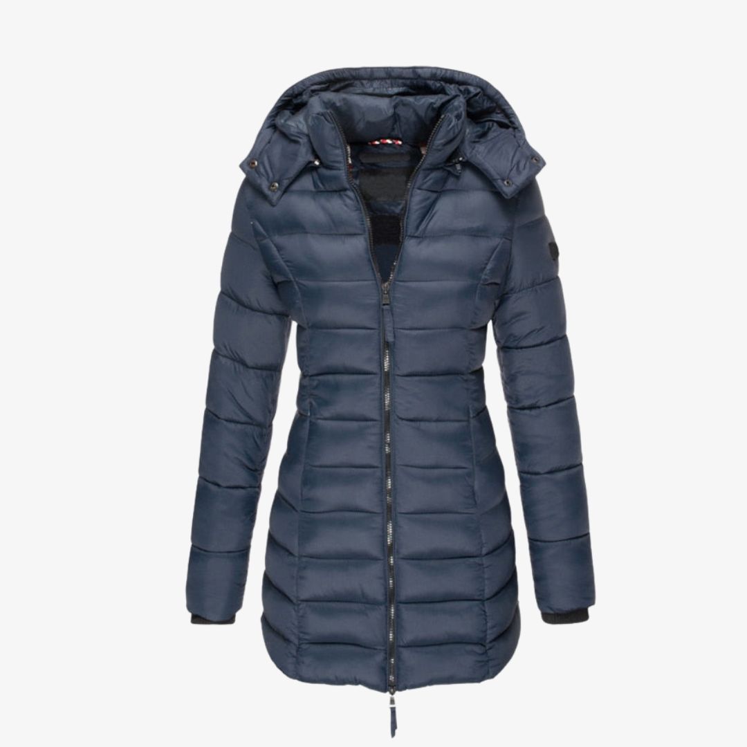Steppmantel lang mit Kapuze für Damen – Warm gefütterter Wintermantel