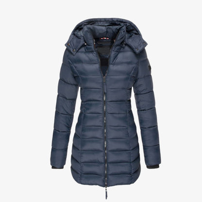 Steppmantel lang mit Kapuze für Damen – Warm gefütterter Wintermantel
