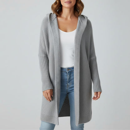 Strickjacke mit Kapuze für Damen – Langer Oversize Cardigan aus Grobstrick für den Winter