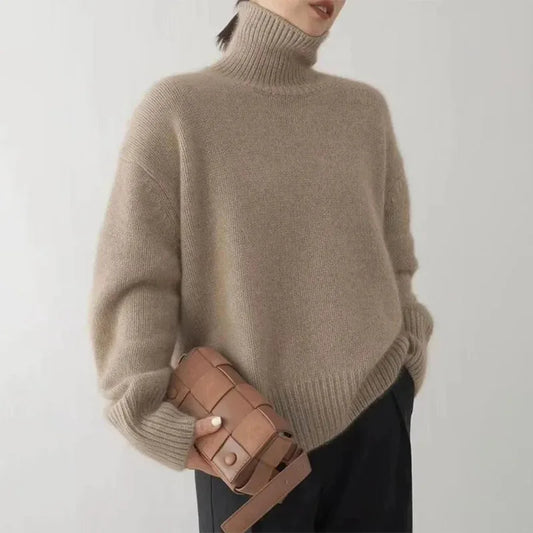 Rollkragenpullover für Damen – Lockerer Oversize Strickpullover aus Wolle für den Winter