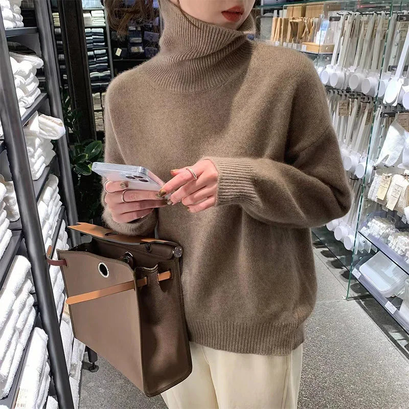 Rollkragenpullover für Damen – Lockerer Oversize Strickpullover aus Wolle für den Winter
