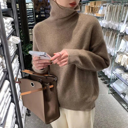 Rollkragenpullover für Damen – Lockerer Oversize Strickpullover aus Wolle für den Winter