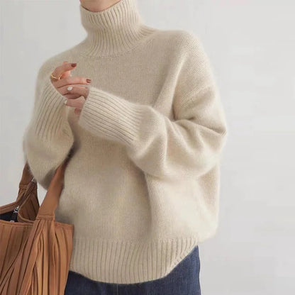 Rollkragenpullover für Damen – Lockerer Oversize Strickpullover aus Wolle für den Winter