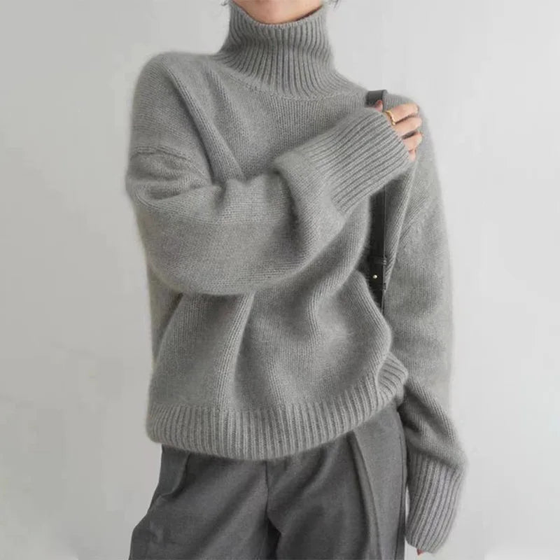 Rollkragenpullover für Damen – Lockerer Oversize Strickpullover aus Wolle für den Winter
