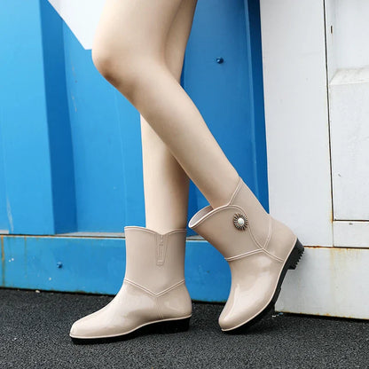 Elegante Damen-Gummistiefel für den Herbst: Wasserdicht mit Blumen-Detail und Profilsohle