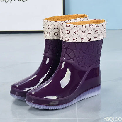 Elegante Halbhohe Damen-Regenstiefel für den Herbst: Wasserdicht, Gemustert & Rutschfest