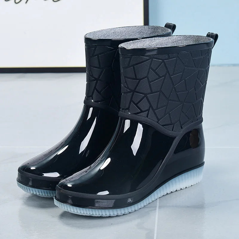Elegante Halbhohe Damen-Regenstiefel für den Herbst: Wasserdicht, Gemustert & Rutschfest