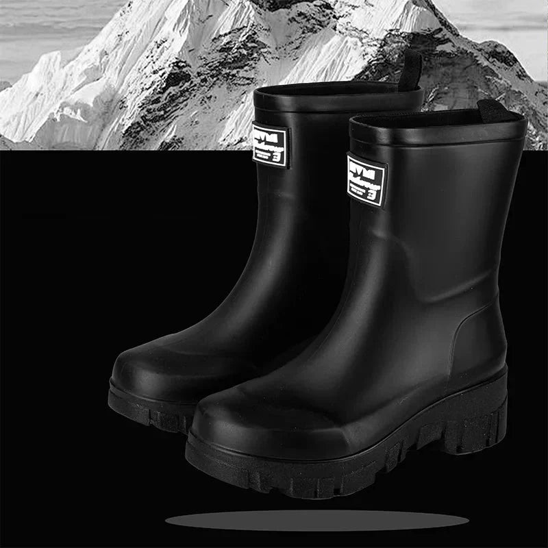 Wasserdichte Schwarze Damen Chelsea Regenstiefel mit Blockabsatz & Profilsohle – Perfekt für Herbst & Nasses Wetter