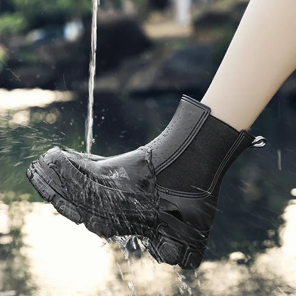 Modische Damen-Regenstiefel: Wasserdichte Chelsea-Boots mit Plateau-Sohle für den Herbst
