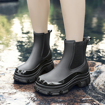 Modische Damen-Regenstiefel: Wasserdichte Chelsea-Boots mit Plateau-Sohle für den Herbst