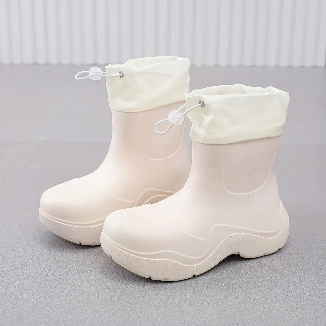 Modische Damen Ankle-Regenstiefel für den Herbst – Wasserdicht mit Strick-Design & Rutschfester Sohle